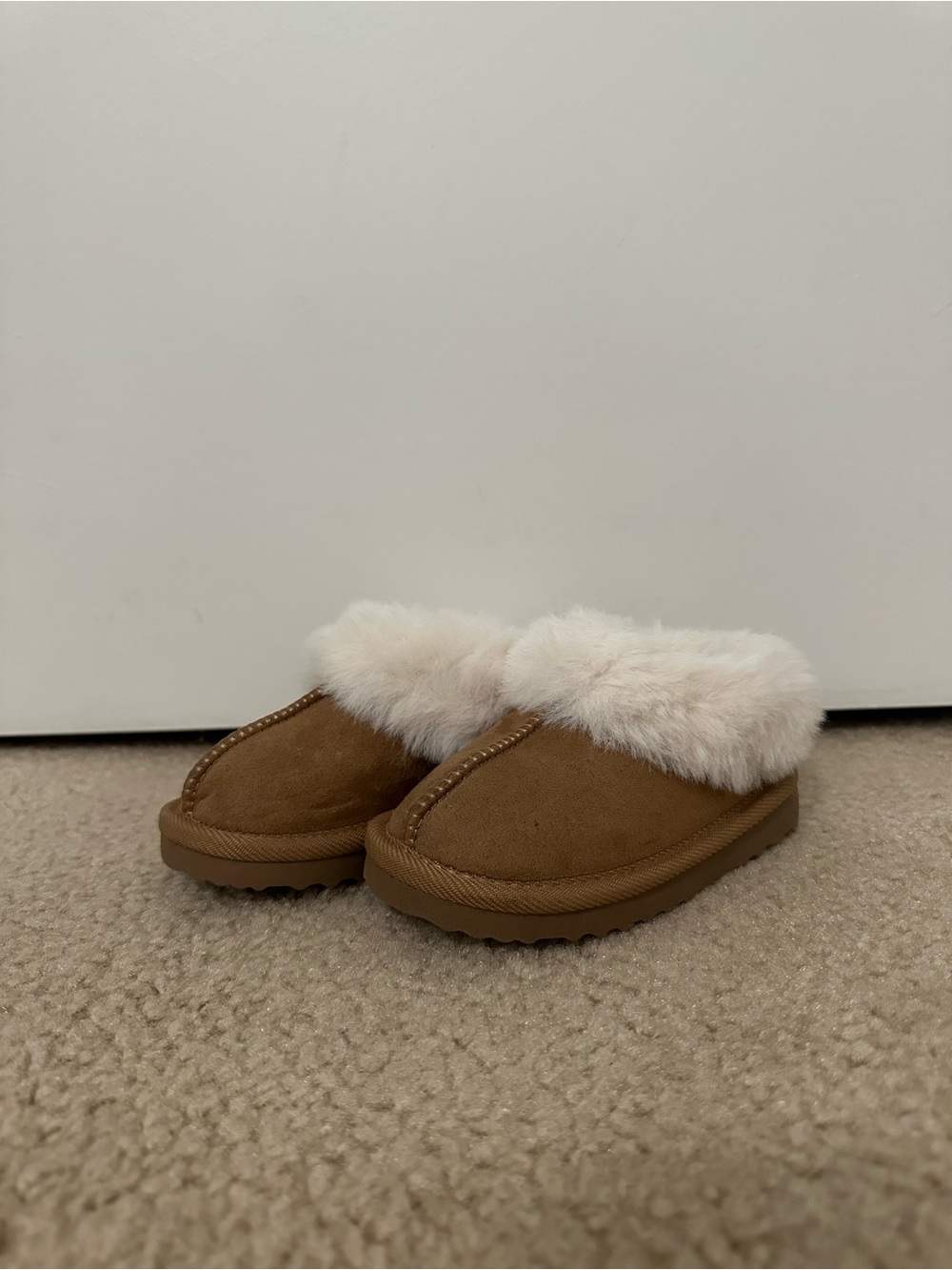 Toddler Cozy Faux Fur Lined Slipper Mules in Brown and Cream